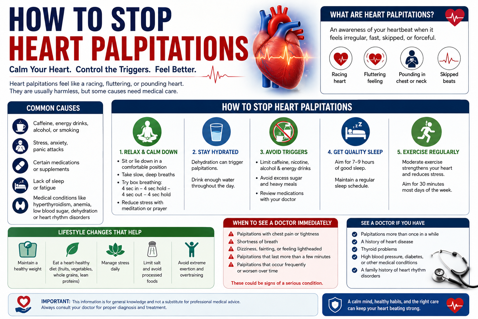 How to Stop Heart Palpitations: Causes, Quick Relief, Treatment, and Prevention
